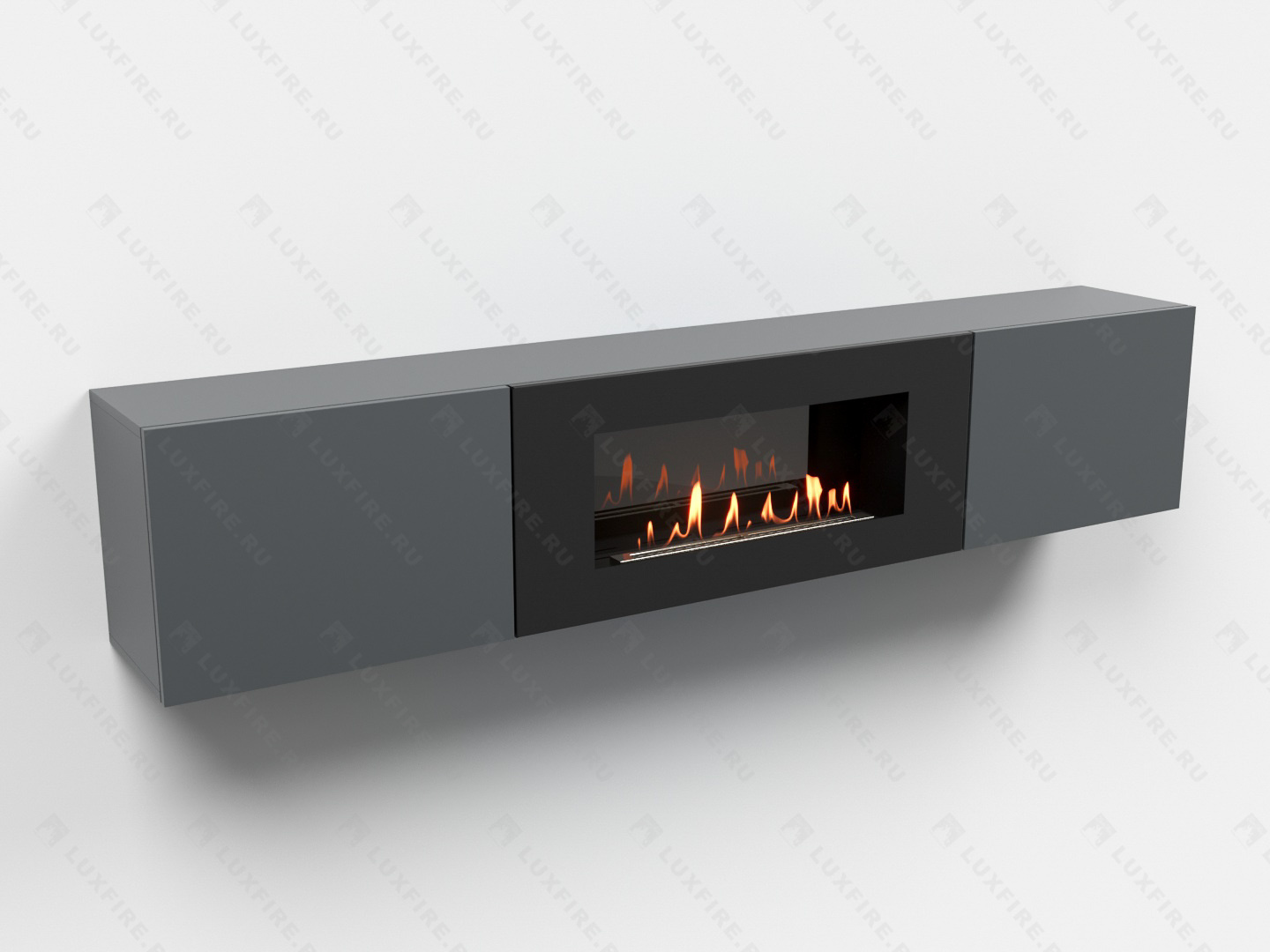 Тумба ТВ Lux Fire "Енисей" настенная 2000 матовая, графит с биокамином 900 Тумба ТВ Lux Fire "Енисей" настенная 2000 матовая, графит с биокамином 900