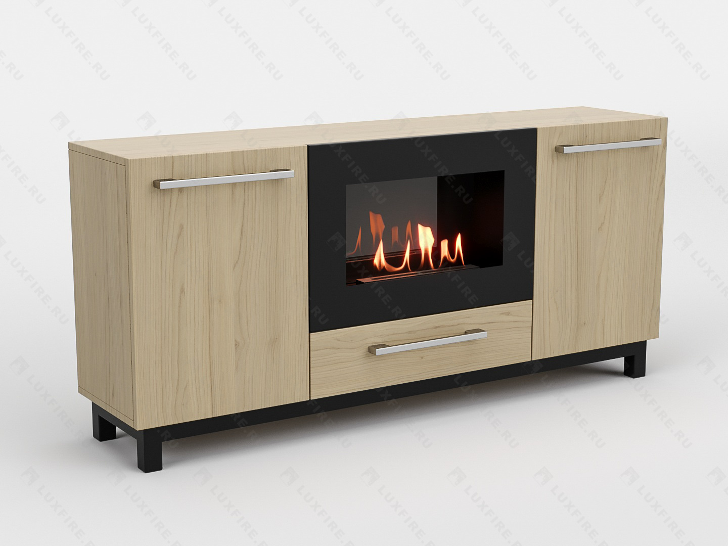 Тумба ТВ Lux Fire "Амур" напольная 1400 матовая, светлый дуб с биокамином 600