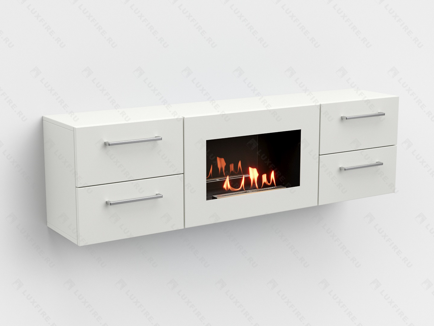 Тумба ТВ Lux Fire "Белая Роза" настенная 1400, с белым биокамином Тумба ТВ Lux Fire "Белая Роза" настенная 1400, с белым биокамином